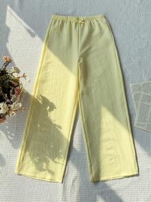 Tween Girls' Yellow Loose Woven Casual Beach Pants, Suitable For Spring/Summer Holiday - Yellow - View 3
