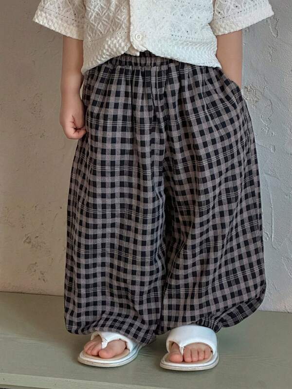 Dazy Kids Young Boy Casual Plaid Loose Fit Pants With Slanted Pockets
