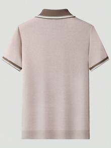 Manfinity Homme Áo polo nam cỡ lớn tay ngắn raglan phối màu tương phản, kiểu dáng rộng rãi, có khóa kéo nửa thân, chất liệu dệt kim, cài nút, dành cho nam giới, áo polo dệt kim tay ngắn, áo polo golf nam. - Màu be - Xem 2