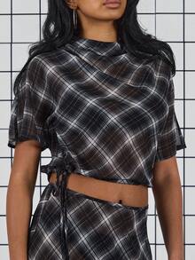 COUREZ 垂褶编织格纹上衣 / Y2K 春季女装 - 彩色 - 查看 7