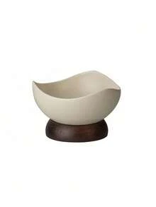 1pc Ceramic Dessert Bowl With Wooden Base - Multi-Use For Ice Cream, Dates & Nuts, Small Serving Tray For Home & Cafe - Multicolor - View 9
