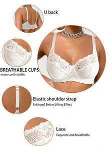 DesireSculpt 1pc Women's Lace Patchwork Wireless Bra - White - View 3