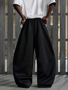NEON BLANC Men's Casual Loose Sweatpants With Drawstring Waist And Patchwork Design, Suitable For Spring And Autumn - Black - View 4
