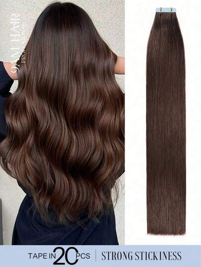 20 件直发带 100% 真人发丝接发适用于沙龙丝滑无缝隐形自然深棕色适合稀疏头发女性深棕色接发带接发持久发花发夹
