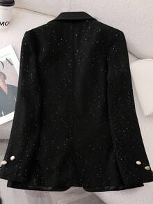 Franclia Going Out French Retro Fashion Commuting H-Shaped Professional Slim Temperament Sequined Black Suit Women's Autumn And Winter Single-Breasted Suit Jacket Party Dance Ladies Fashion Suit Jacket - Black - View 2