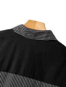 SHEIN Clasi Bộ đồ 2 món cỡ lớn: Áo sơ mi kẻ sọc phối màu thường ngày + Quần dài đơn giản. - Đen và trắng - Xem 4