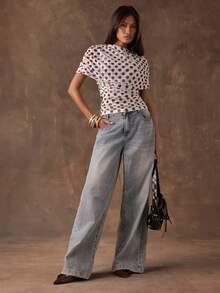 SHEIN BAE Áo kiểu nữ tay ngắn bồng bềnh in chấm bi phong cách thường ngày mùa Xuân/Hè, lý tưởng cho kỳ nghỉ biển, những chuyến đi chơi bên bờ biển, ngày Valentine, những buổi đi chơi thường ngày, đi làm, hẹn hò lãng mạn, trang phục công sở, áo chấm bi, áo sơ mi chấm bi trắng. - Cà phê nâu - Xem 6
