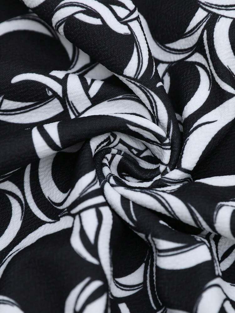 Plus Size Women Casual Vacation Style Allover Print Belted A-Line Skirt Summer Long Skirt Black Skirt Summer Formal Attire For Women High Waist Skirts Black And White Skirt Print Skirts For Women Summer For Women Beach For Women Casual Vacation Women Country Concert Peplum