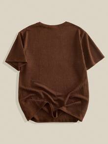 EASEVO T-shirt casual à col rond et manches courtes en nid d'abeille de couleur unie, taille grande pour hommes - Tabac - Voir 7