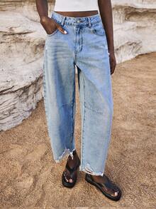 Maija Jeans casuales holgados con cintura alta, bolsillos y dobladillo acampanado para mujer de talla grande - Lavado ligero - Ver 3