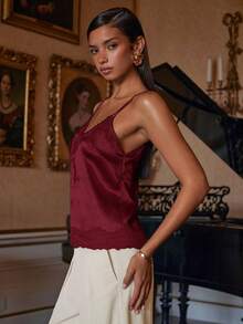 Athîral Women's Solid Color Contrast Lace Elegant Camisole - Burgundy - View 2