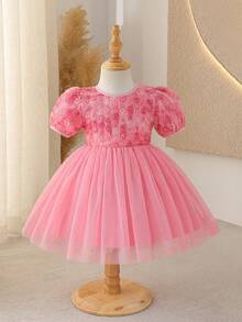 Glamorique Kids Robe de demoiselle d'honneur fleurie pour bébé fille, mariage, fille d'honneur, élégante, rose 3D, anniversaire, convient pour les occasions formelles - Rose bonbon - Voir 8