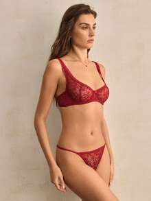 Charlaine Burgundy Women's Lingerie Semi-Sheer Set - Burgundy - View 7