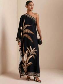 SHEIN Veneréa 女士植物印花花卉图案滚边垂褶睡袍 - 彩色 - 查看 4