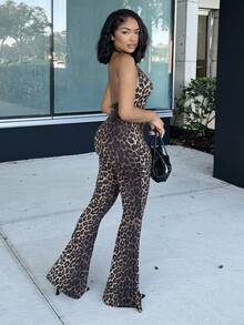 Alexandranx 女式街头时尚豹纹深V领无袖弹力紧身连衣裤 - 彩色 - 查看 5