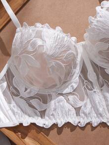 Crystal Vow 2pcs Bridal Lingerie Set: Silver-White Lace Satin Fabric + Bustier Top With Underwire Support + Low-Rise Ruched Panty Wedding - Multicolor - View 5