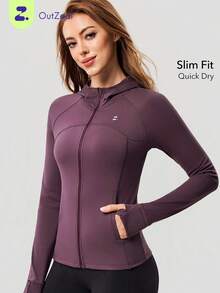 OutZeal Women Sports Jacket Black Daily Casual Quick-Drying Hooded Slim-Fit Side Pocket Active Tops - Purple - View 11