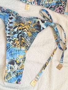 Swim Mod Women's Random Print Halter Bikini Set, Spring/Summer - Multicolor - View 7