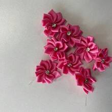 30 piezas/set Accesorio de decoración de prendas de unicolor, diseño de flor de cristal de fantasía de tela linda para manualidades y accesorios de joyería DIY para coser - Rosa - Ver 9