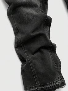 ROMWE MEN Street Life Jeans de mezclilla casual de uso diario con bolsillos en ángulo y desgastados para hombres - Negro - Ver 4