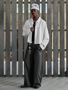 NEON BLANC Men's Casual Everyday Commute Fashion Street Striped Print Pleated Loose Wide Leg Pants - Dark Grey - View 7