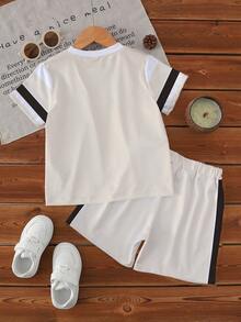 1 Set Toddler Sports Style Black & White Numeric Print Short Sleeve Shorts Set, Non-Fleece. Ideal For Daily Sports, Spring/Summer - Multicolor - View 2