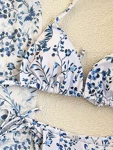 Swim Mod 女士随机印花挂脖三件套比基尼套装，含3条短裤，春夏款 - 彩色 - 查看 3