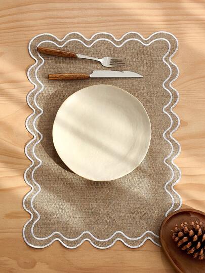 1/2/4/6Pcs Bohemian Embroidery Placemat Khaki Wave Lace Rectangle Table Mat Home Kitchen Decoration Water Cup Bowl Plate Non-Slip Mat Suitable For Dining Room Living Room Table Decoration Festive Party Birthday Party Wedding Dinner Desk Coffee Table Mat Home Decoration Room Decoration Universal In All Seasons (Multiple Color Options)