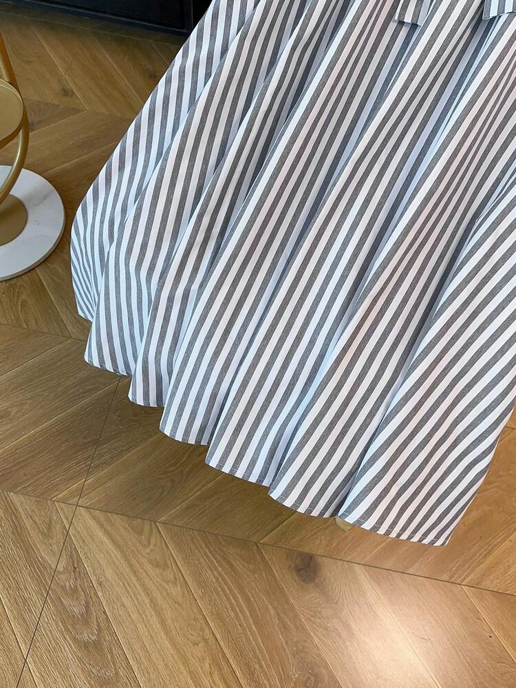 Franclia 여성 패션 캐주얼 스트라이프 허리 타이 보우 장식 A라인 스커트 - 회색 - 보기 7