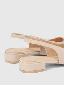 Sleekvia 女鞋方头，短粗跟，杏色金属扣，经典时尚基础款，舒适通勤，百搭工作、购物，女士平底鞋，情人节露跟鞋 - 奶茶杏 - 查看 9