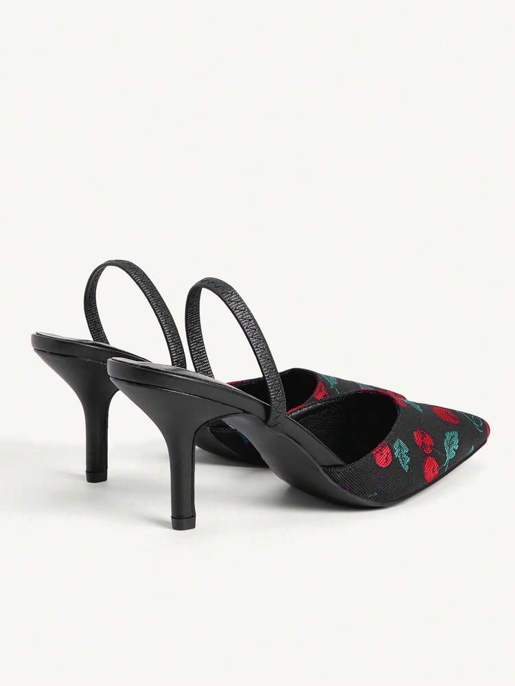 CUCCOO CHICEST Women's Cherry Pattern Pointed Toe Fashion High Heels, Versatile For Daily Wear Valentine's Day Elegant Shoes