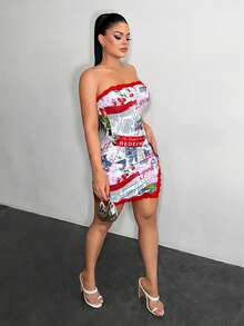 SHEIN SXY Y2K草莓印花蕾丝拼接无袖迷你连衣裙 - 彩色 - 查看 5