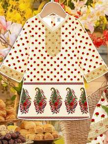 SHEIN Vintage Classic Floral Retro Print Dress, Elegant Floral Retro Print Pattern, Cute Muslim Girl T-Shirt, Muslim Tee, Islamic Gift, Young Girls Casual Minimalist Dress Suitable For Spring/Summer, Prayer Abaya, Easy Comfort, Casual Wear, Vacay Vibes, Modest Kaftan, Jalabiya