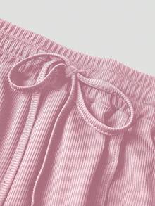 SHEIN LUNE 2pcs/Set Solid Color Square Neck Fitted Long Sleeve Jumpsuit - Pink - View 8