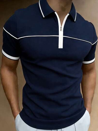 Manfinity Mode Camisa polo de hombre con color contrastante, adecuada para salidas, oficina y reuniones