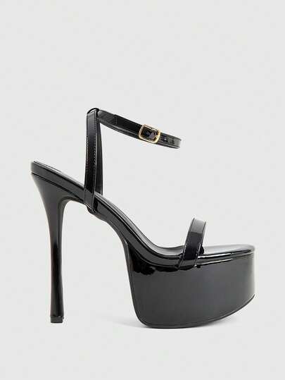 CUCCOO LuxiPop Zapatos de mujer de tacón fino y alto, plataforma impermeable, sandalias negras de estilo para club nocturno, uso sexy y de moda