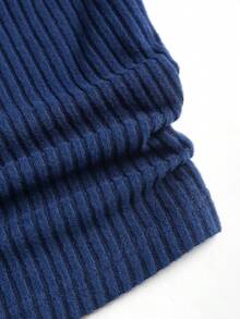 Sweetra Women Navy Blue 2-Piece Set,Fall Winter Casual Lounge Plush Ribbed Fabric,Open Front Design,Waist Ruched Adjustable Drawstring Textured Set - Navy Blue - View 5