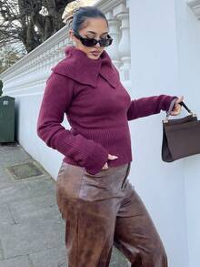 NegzBox Women's Burgundy Turtleneck Long Sleeve Fitted Sweater, Autumn/Winter,Christmas Sweater Women,Red Top,Christmas Sweater - Burgundy - View 6