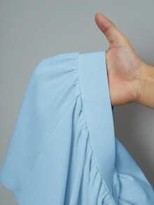 Slaydiva 新款春夏休闲基础款运动风套装，简约圆领短袖T恤，两侧褶裥设计，搭配前后短款伞裙，中长款，浅灰色腋下条纹针织面料，女士两件套，Y2K风格连衣裙，蓝色连衣裙，休闲连衣裙，短袖连衣裙 - 彩色 - 查看 8