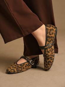 Rosivie Women Casual Versatile Commute Leopard Print Buckle Flats - Brown - View 1