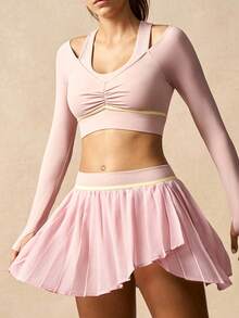 VARSIVA 女士纯色简约休闲长袖上衣和半裙运动套装 - 彩色 - 查看 11