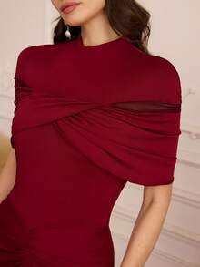 Modelyn Women's Luxury Burgundy Off-Shoulder Ruched Fitted Maxi Evening Dress - Burgundy - View 5
