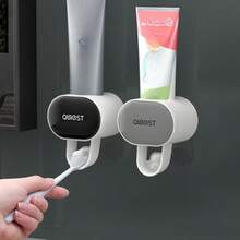Wall Mounted Toothbrush Holder With Automatic Toothpaste Dispenser Bathroom Accessories Set - Fashion Black - View 1