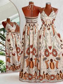 Franclia Vestido de tirantes con cuello en V, estilo vacacional para mujer - Multicolor - Ver 1