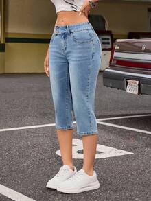 Jeanoix Women's Fashion Casual Low-Waist Y2K Versatile Skinny 7/8 Length Jeans - Light Wash - View 3