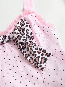 Sweetra 女士粉色爱心印花蕾丝拼接V领系带露背短款上衣，优雅甜美浪漫休闲度假沙滩装，春夏款 - 粉色 - 查看 4