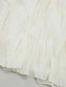 SoleilVie 女士V领褶皱纯色蝙蝠袖休闲连衣裙 - 杏色 - 查看 4