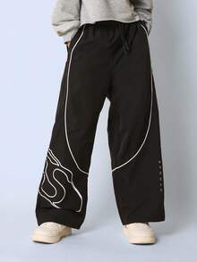 SUMWON Tween Girls Crop Overhead Raw Hem Hoodie And Loose Fit Pant With Graphic Print 2 Piece Set Vacation - Grey - View 4