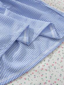 Souflis Souflis 0-3岁女童优雅浅蓝色条纹领荷叶边袖蝴蝶结露背休闲时尚连衣裙，适合度假旅行，夏季穿着 - 淺藍色 - 查看 9