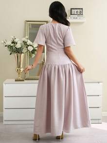 Modelyn Đầm nữ thanh lịch thêu hoa, xếp nếp, thích hợp cho mùa hè. - Hồng - Xem 2